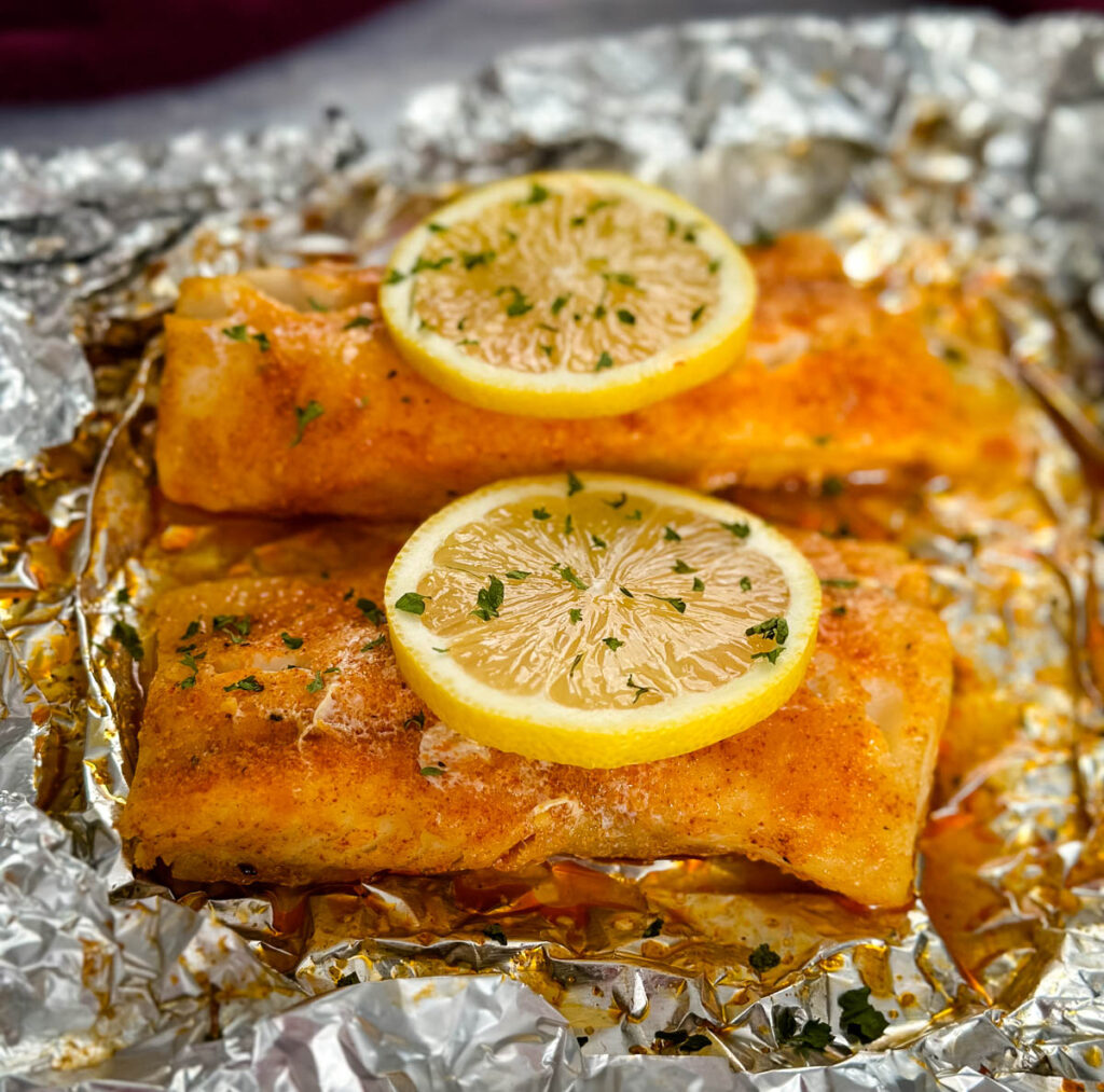 baked cod on foil with lemons