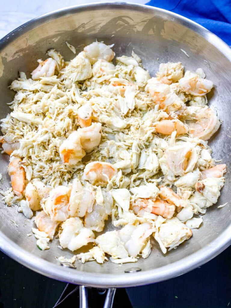 lump crab and shrimp in a skillet