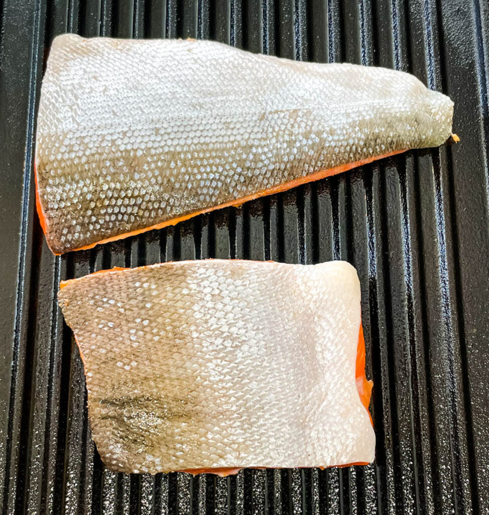 salmon cooked on a grill pan