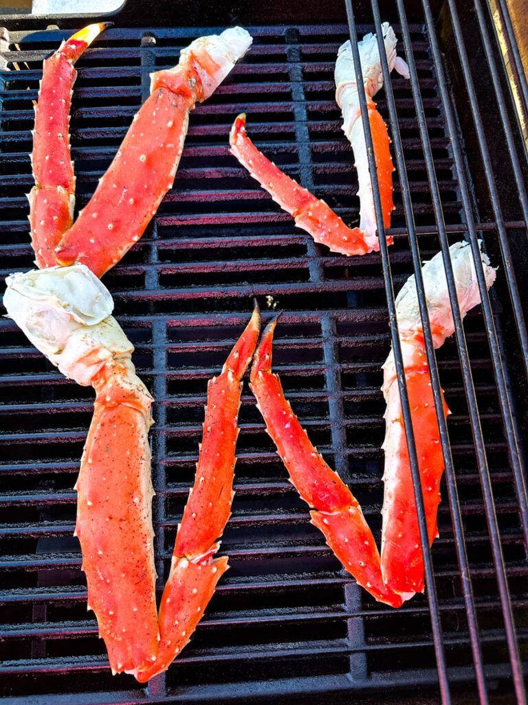 king crab legs on a grill