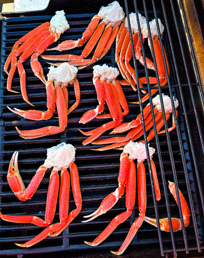 snow crab legs on a grill