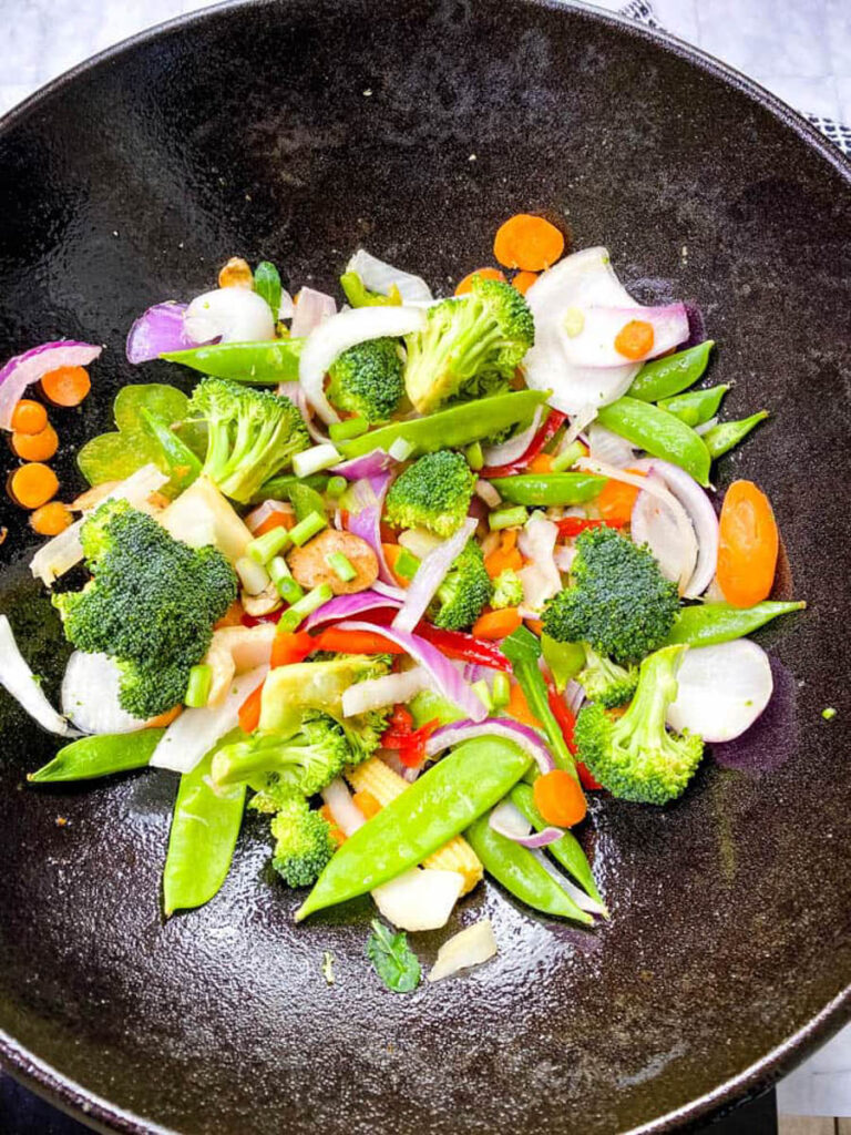 fresh vegetables in a wok
