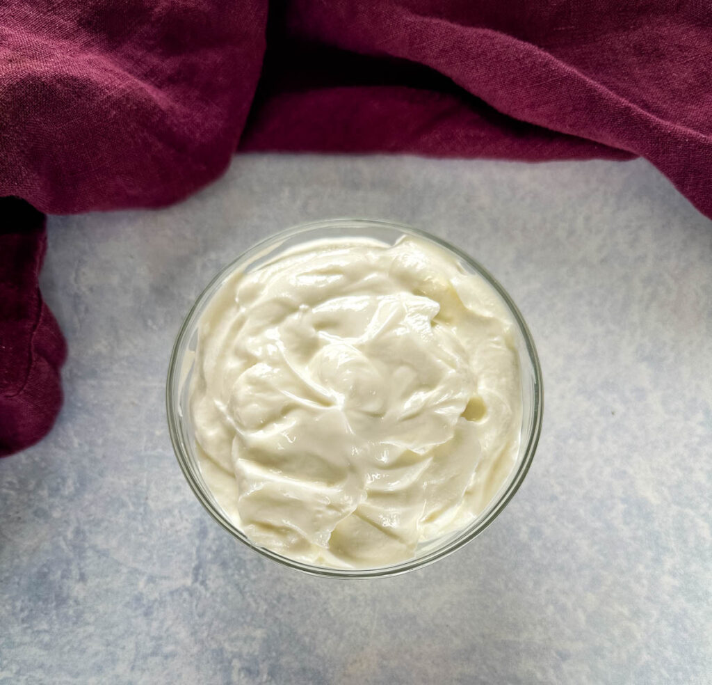 mayo Greek yogurt in a glass bowl