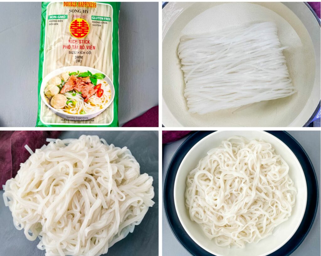cooked rice noodles in