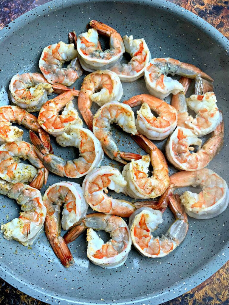 cooked shrimp in a pan