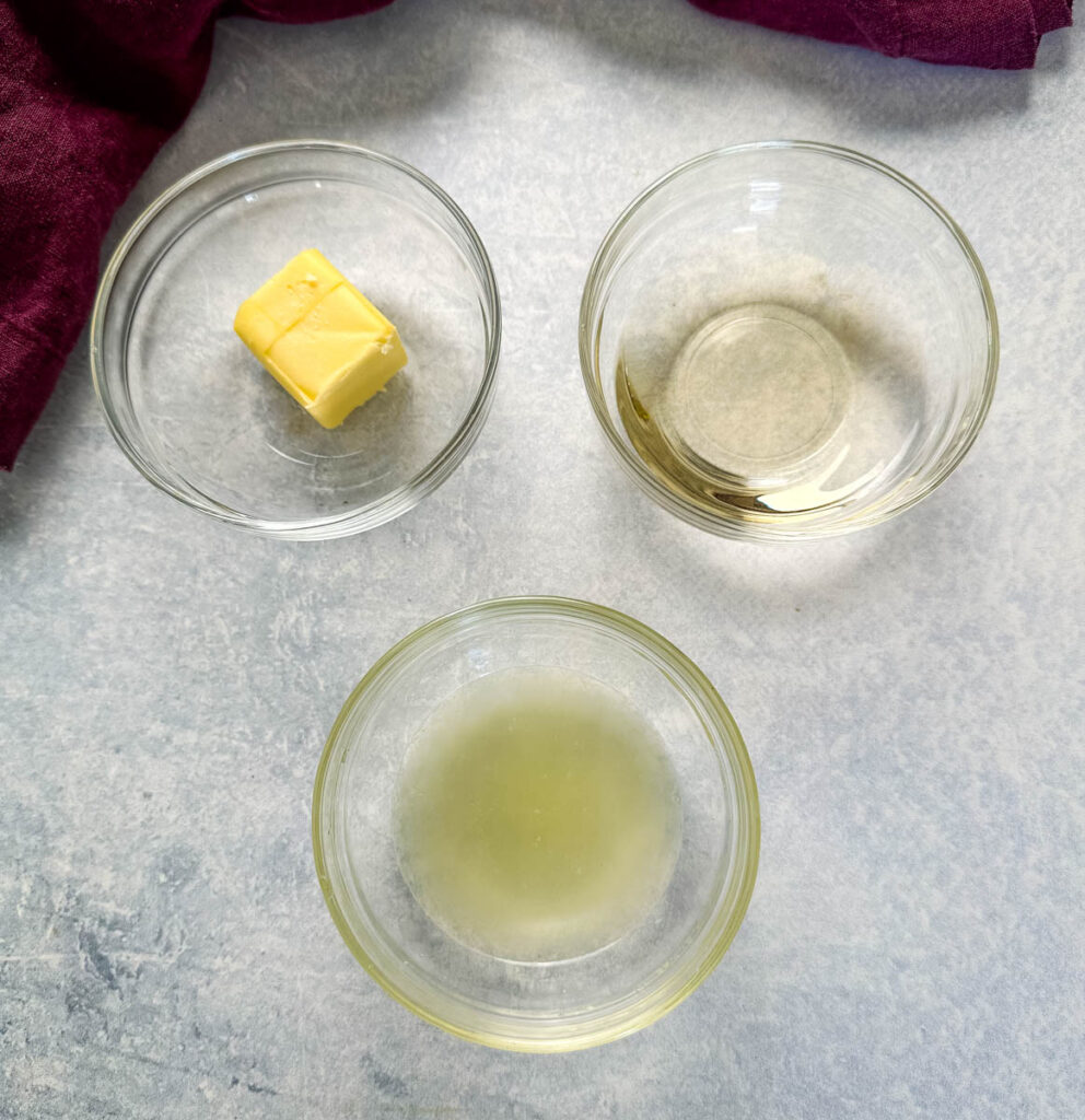 butter, white wine, and lemon juice in separate bowls