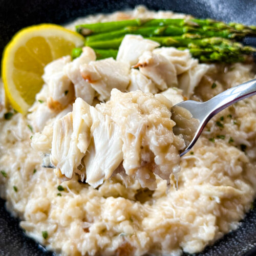 a fork full of crab risotto