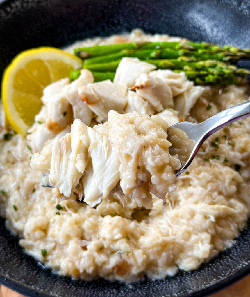 a fork full of crab risotto