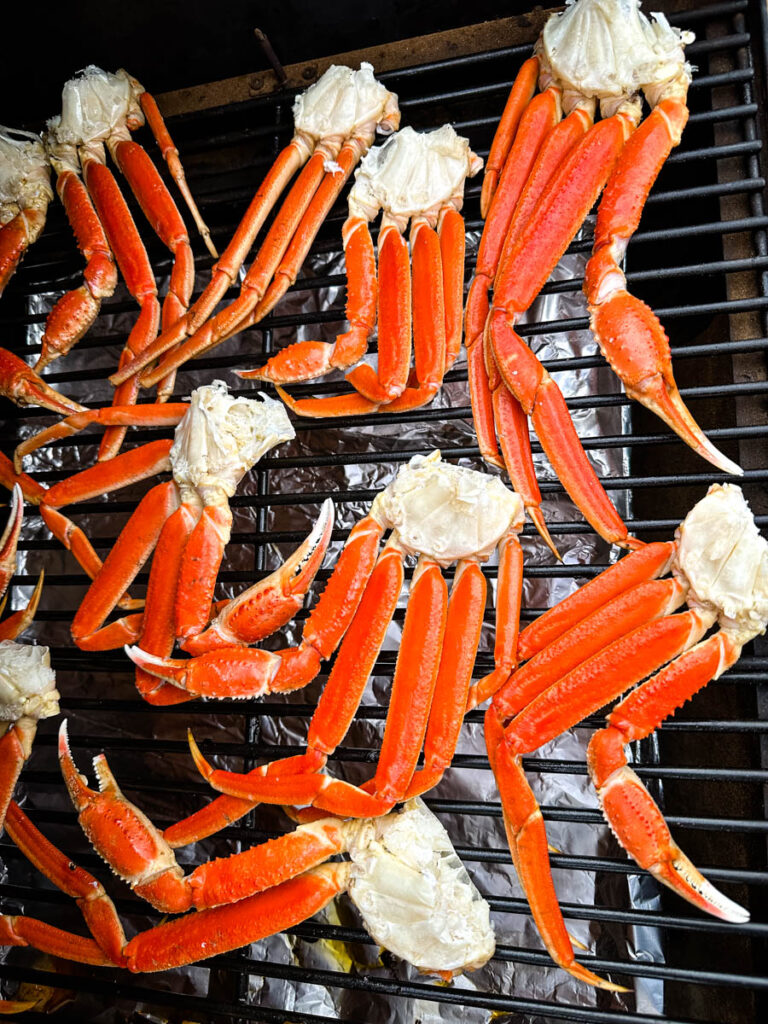 crab legs on a Traeger smoker grill