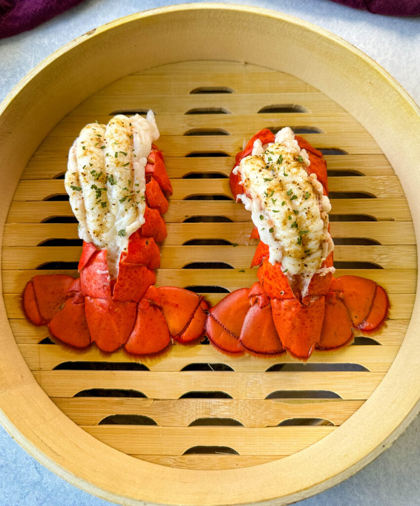 steamed lobster tails in a basket