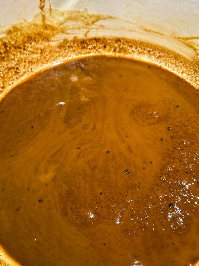 dark brown roux in a Dutch oven