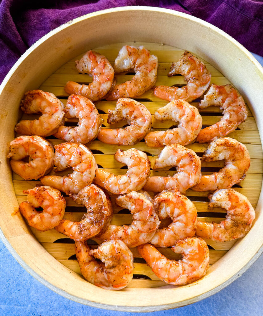 steamed shrimp in a steaming basket