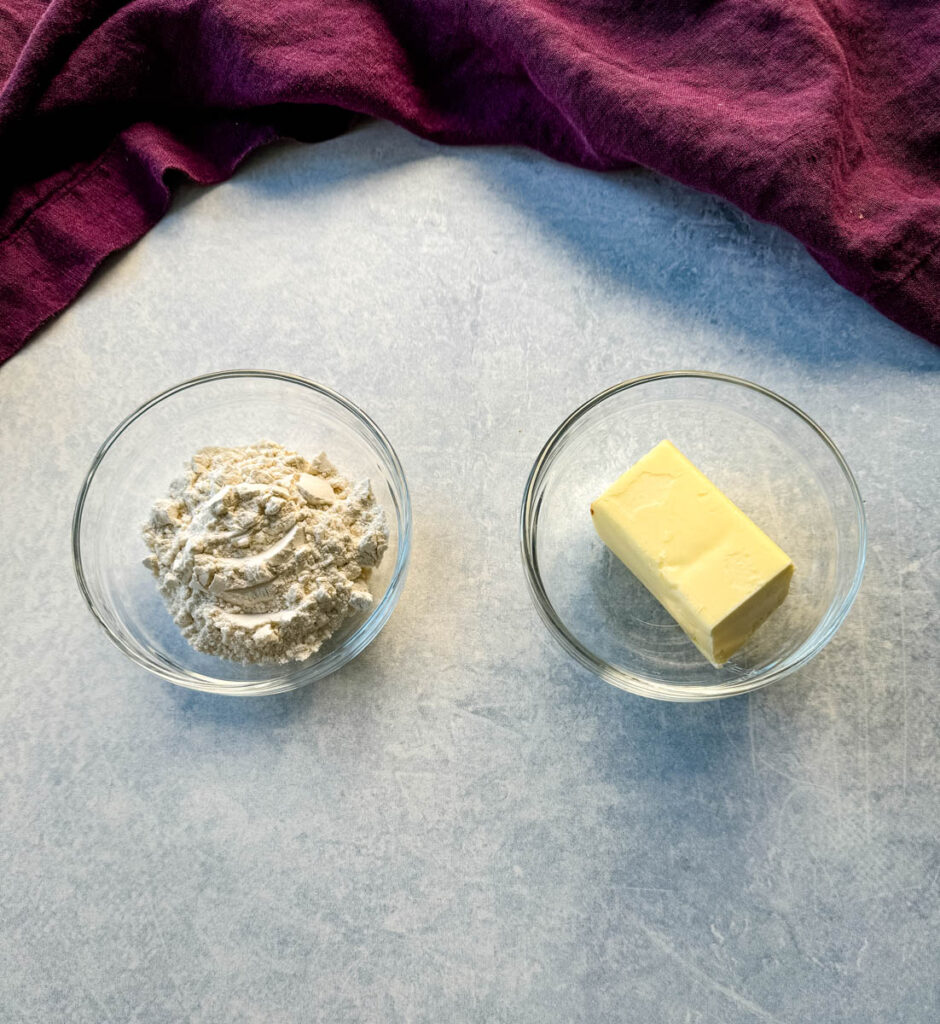 all purpose flour and butter in separate glass bowls