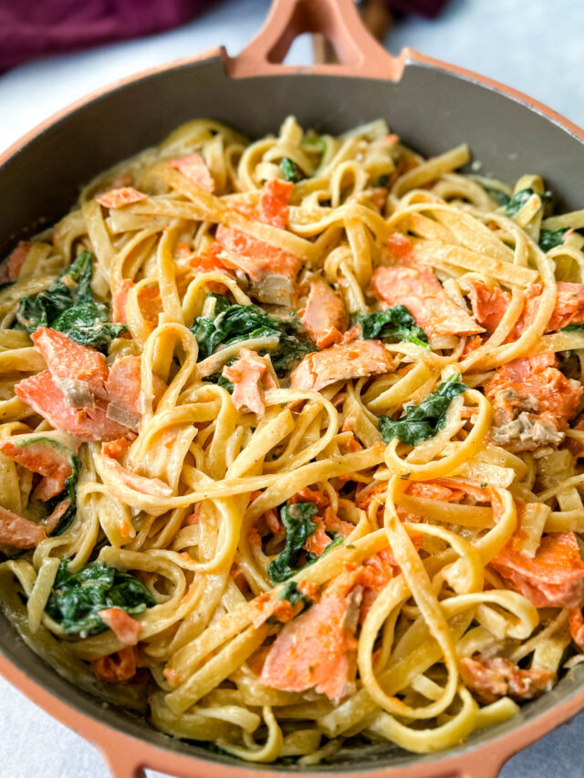 Fettuccine Alfredo with Tender Flaky Salmon